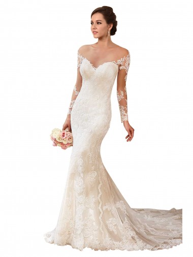 Long Sleeves Sweetheart Lace Mermaid Wedding Gowns Brighton