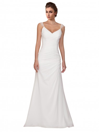 Sleeveless V-Neck Soft Chiffon Sheath Wedding Dress Brighton