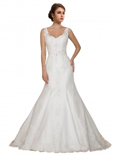 Cap Sleeves V-Neck Lace Mermaid Wedding Dress Brighton