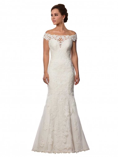 Cap Sleeves Off the Shoulder Lace Mermaid Boho Wedding Dress Brighton