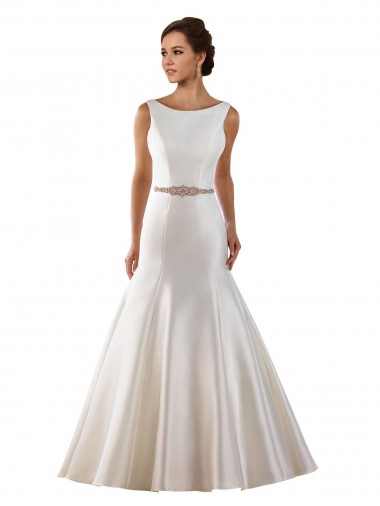 Sleeveless Bateau Neck V-Back Satin Mermaid Modern Wedding Dress Brighton