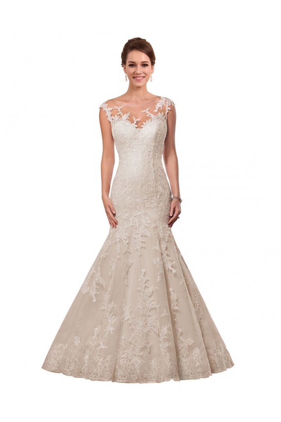 Cap Sleeves Illusion Neck Lace Mermaid Wedding Dress Brighton