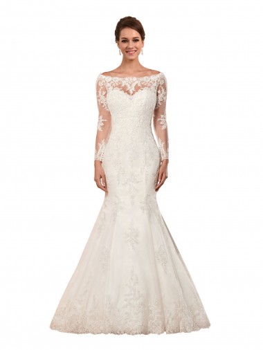 Long Sleeves Bateau Neck Lace Mermaid Sexy Wedding Dress Brighton