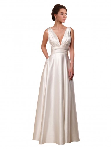 Sleeveless V-Neck Satin A-Line Wedding Gowns Brighton