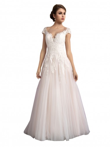 Cap Sleeves Illusion Neck Tulle & Lace A-Line Beach Wedding Dress Brighton