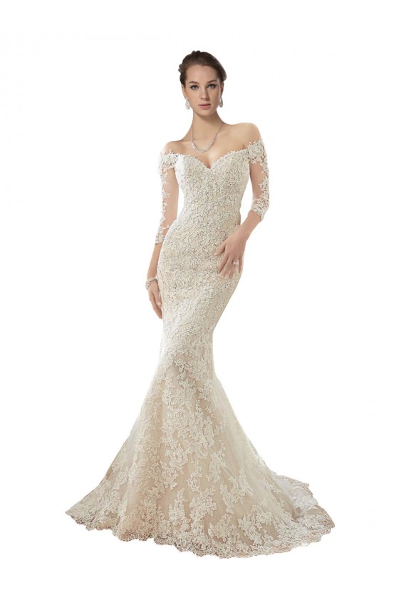 Long Sleeves Off the Shoulder Tulle & Lace Mermaid Wedding Dress Brighton