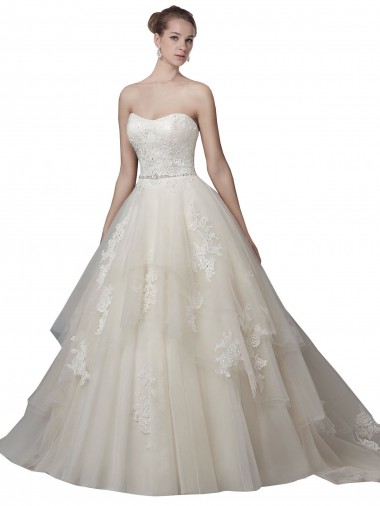 Sleeveless Scoop Neck Low Back Tulle & Lace Ball Gown Wedding Dress Brighton