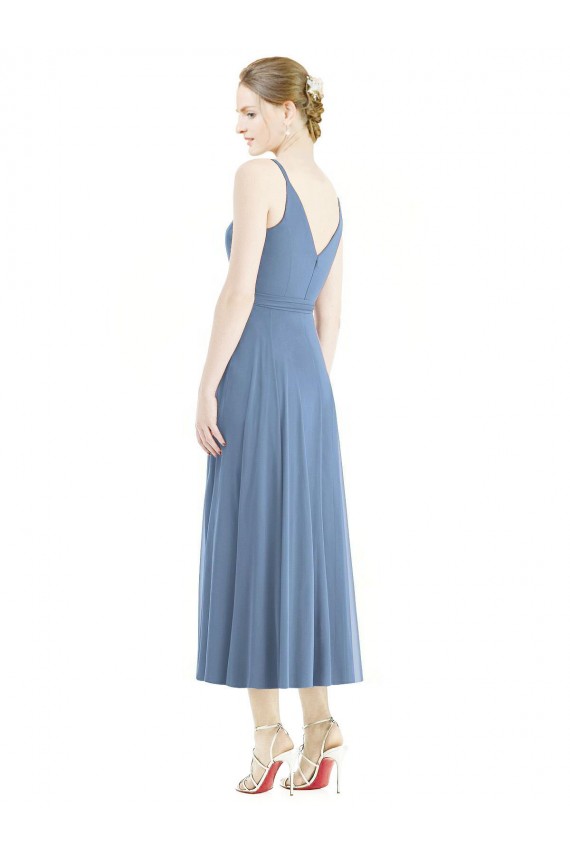 Sleeveless Dusty Blue Spaghetti Straps Soft Chiffon A-Line Bridesmaid Dress Brighton