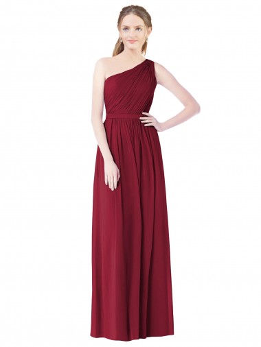 Sleeveless Burgundy One Shoulder Soft Chiffon A-Line Bridesmaid Gown Brighton