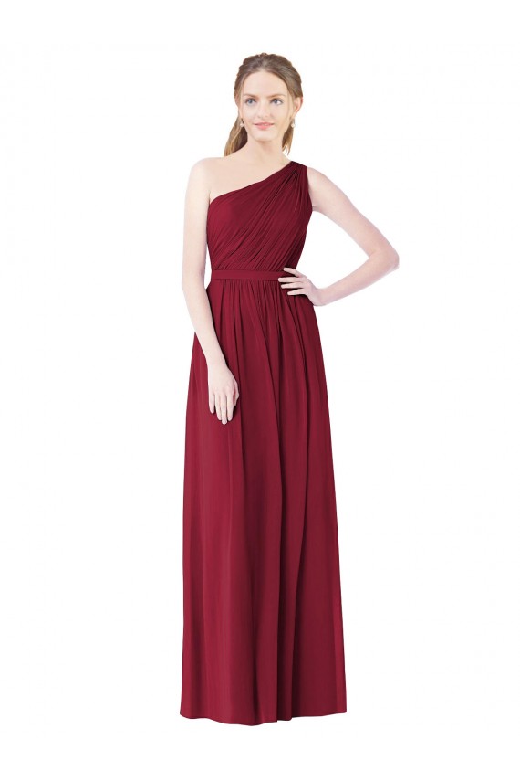 Sleeveless Burgundy One Shoulder Soft Chiffon A-Line Bridesmaid Gown Brighton