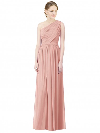 Sleeveless Bliss Pink One Shoulder Soft Chiffon A-Line Bridesmaid Dress Brighton