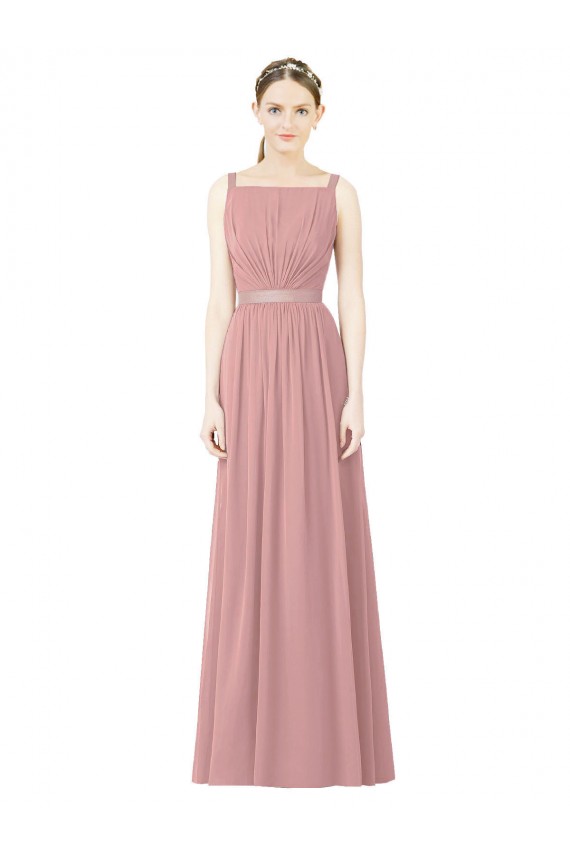 Sleeveless Dusty Pink High Neck Soft Chiffon A-Line Bridesmaid Dress Brighton
