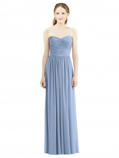 Sleeveless Dusty Blue Sweetheart Chiffon A-Line Bridesmaid Gowns Brighton