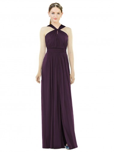 Sleeveless Halter Neck V-Back Soft Chiffon A-Line Semi Formal Evening Dress / Bridesmaid Dress Brighton