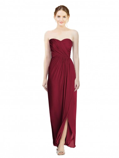 Sleeveless Burgundy Sweetheart Soft Chiffon Sheath Bridesmaid Dress Brighton