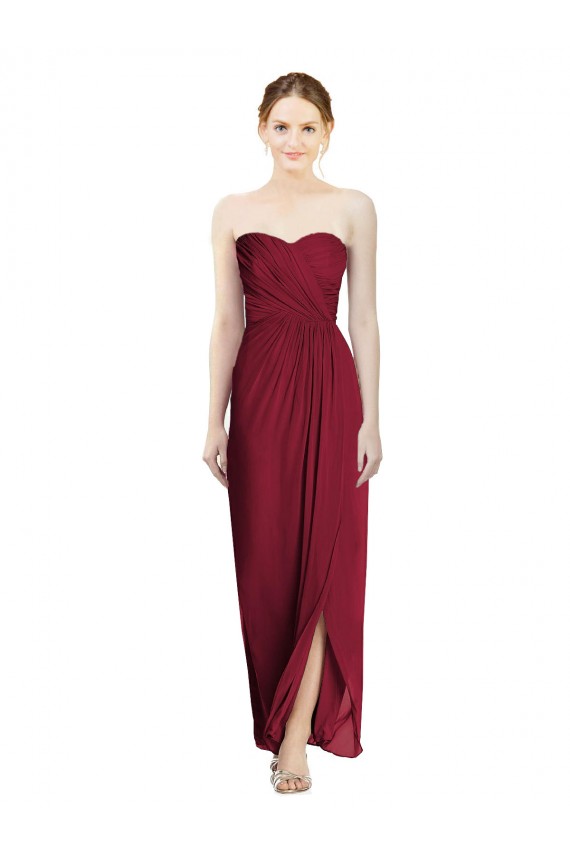 Sleeveless Burgundy Sweetheart Soft Chiffon Sheath Bridesmaid Dress Brighton
