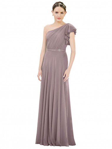 Sleeveless Dusty Rose One Shoulder Soft Chiffon A-Line Bridesmaid Dress Brighton