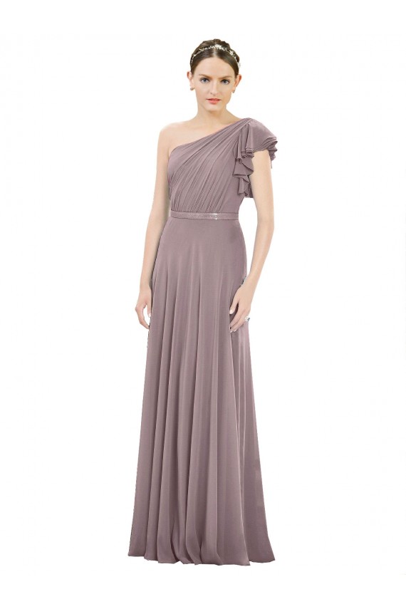 Sleeveless Dusty Rose One Shoulder Soft Chiffon A-Line Bridesmaid Dress Brighton