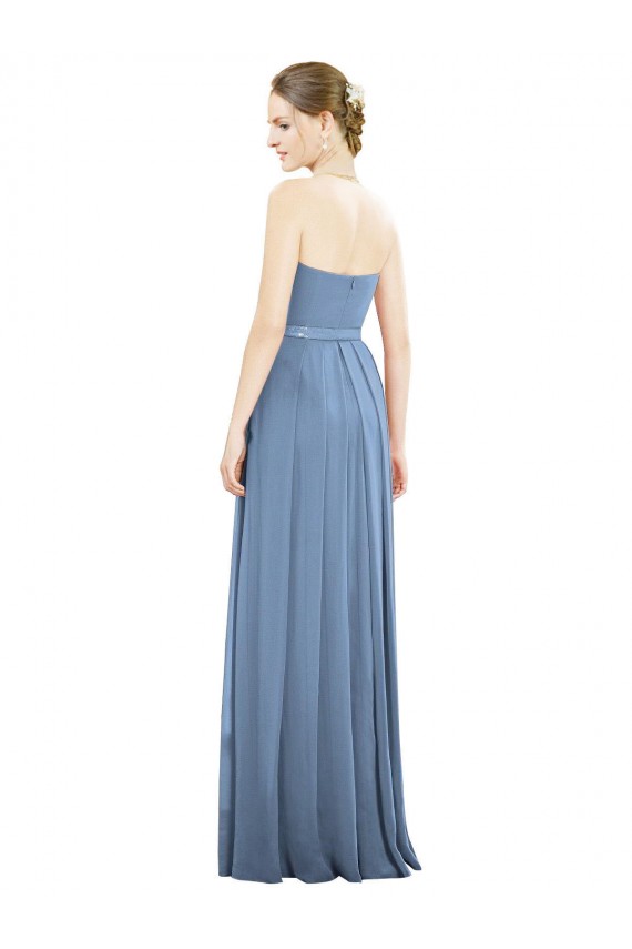 Sleeveless Dusty Blue Strapless Soft Chiffon A-Line Bridesmaid Dress Brighton