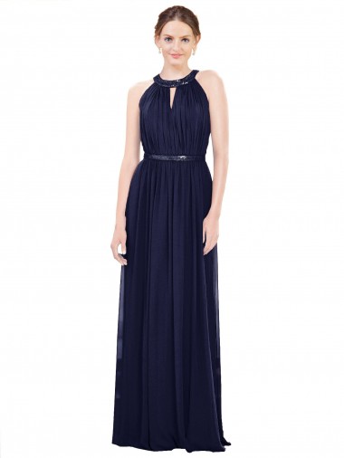 Sleeveless High Neck Soft Chiffon A-Line Bridesmaid Dress / Formal Dress Brighton