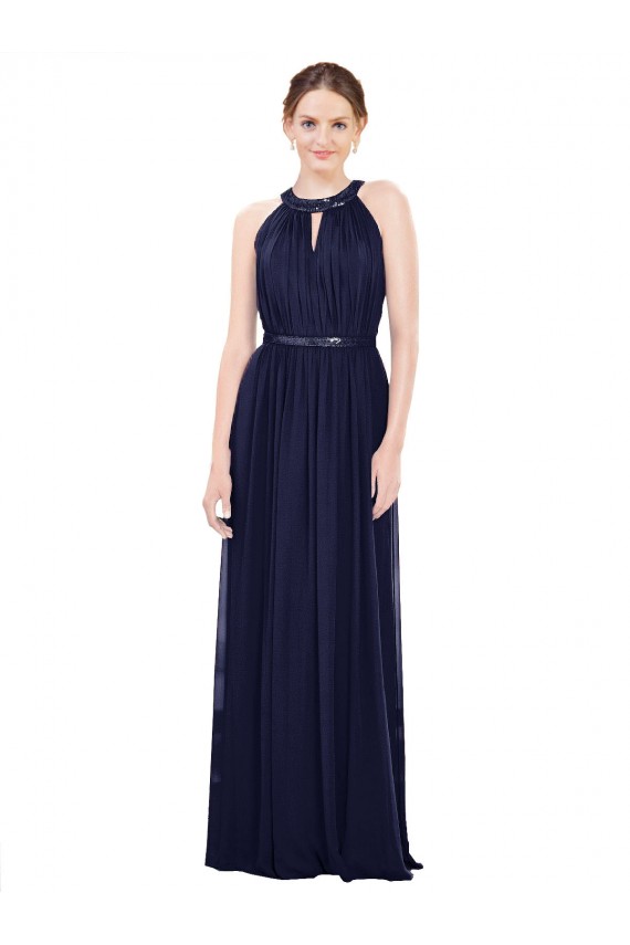 Sleeveless High Neck Soft Chiffon A-Line Bridesmaid Dress / Formal Dress Brighton