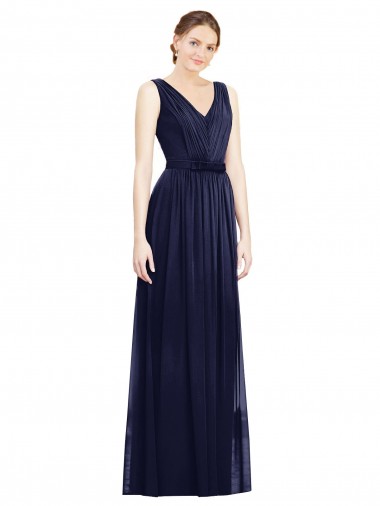 Sleeveless Dark Navy V-Neck Chiffon A-Line Bridesmaid Gowns Brighton