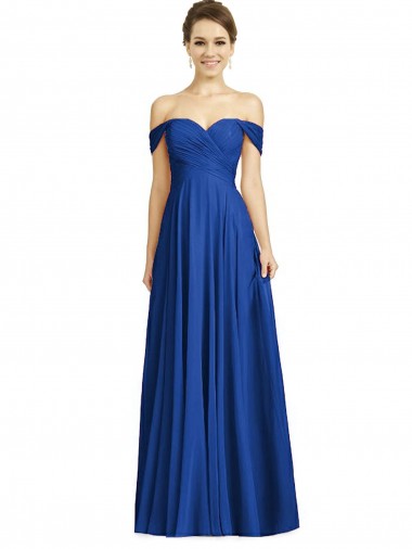Cap Sleeves Off the Shoulder Soft Chiffon A-Line Semi Formal Evening Dress / Bridesmaid Dress Brighton