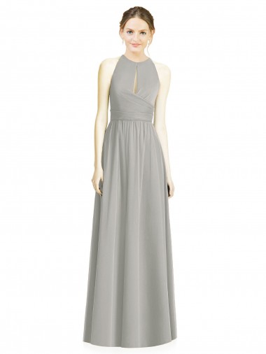 Sleeveless Silver Halter Neck Chiffon A-Line Bridesmaid Dress / Evening Dress Brighton