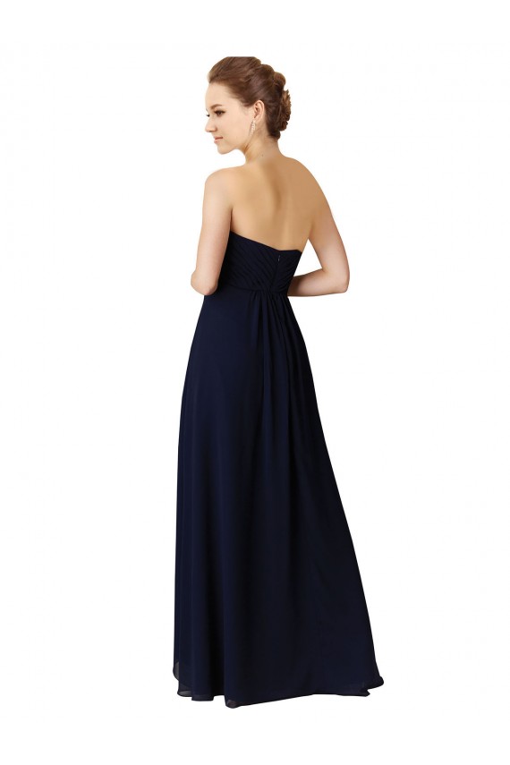 Sleeveless Dark Navy Sweetheart Soft Chiffon A-Line High Low Bridesmaid Dress Brighton