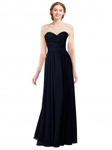 Sleeveless Dark Navy Sweetheart Soft Chiffon A-Line Formal Dress / Bridesmaid Dress Brighton