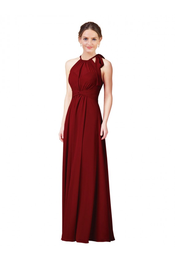Sleeveless Halter Neck Soft Chiffon Sheath Bridesmaid Dress Brighton