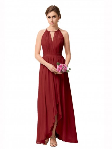 Sleeveless High Neck Soft Chiffon A-Line High Low Bridesmaid Dress Brighton