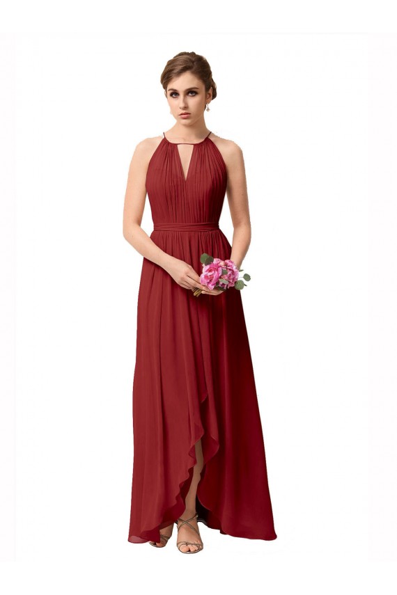 Sleeveless High Neck Soft Chiffon A-Line High Low Bridesmaid Dress Brighton