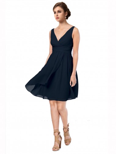 Sleeveless Dark Navy V-Neck Soft Chiffon A-Line Bridesmaid Dress Brighton