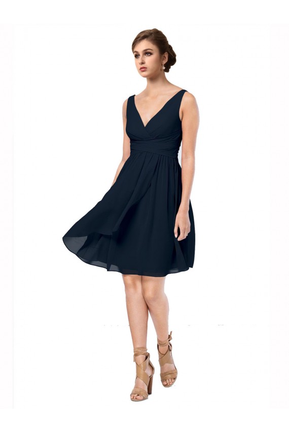 Sleeveless Dark Navy V-Neck Soft Chiffon A-Line Bridesmaid Dress Brighton