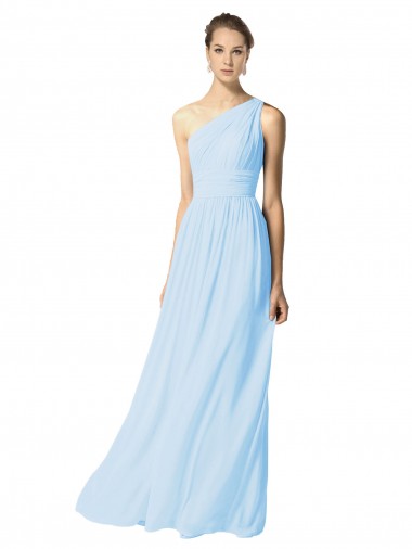 Sleeveless Light Sky Blue One Shoulder Soft Chiffon A-Line Bridesmaid Dress Brighton