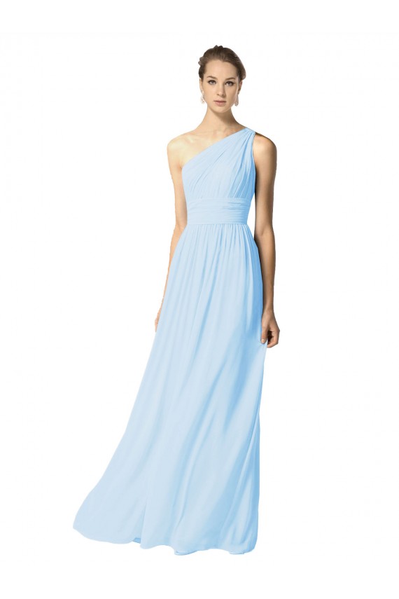 Sleeveless Light Sky Blue One Shoulder Soft Chiffon A-Line Bridesmaid Dress Brighton