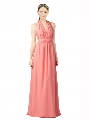 Sleeveless Watermelon Halter Neck Soft Chiffon A-Line Bridesmaid Dress Brighton