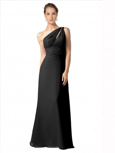 Sleeveless Black One Shoulder Soft Chiffon A-Line Bridesmaid Dress Brighton