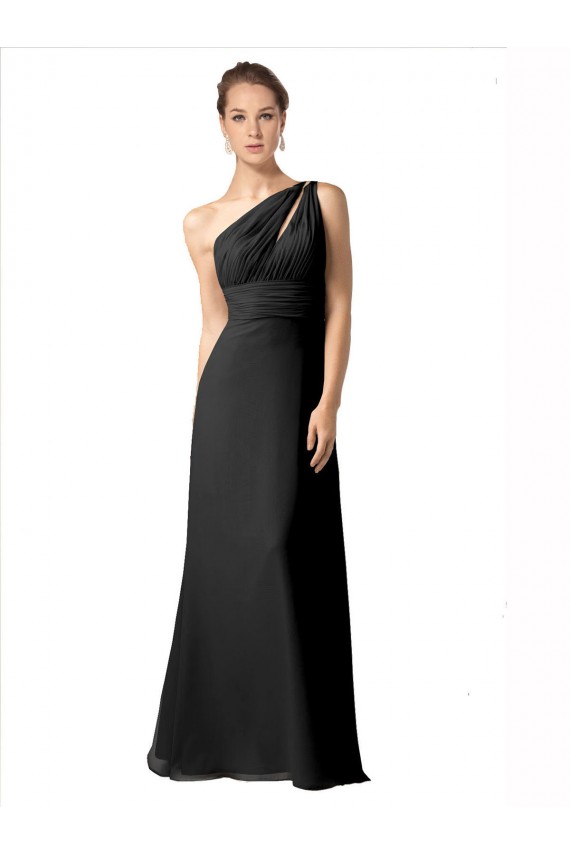 Sleeveless Black One Shoulder Soft Chiffon A-Line Bridesmaid Dress Brighton