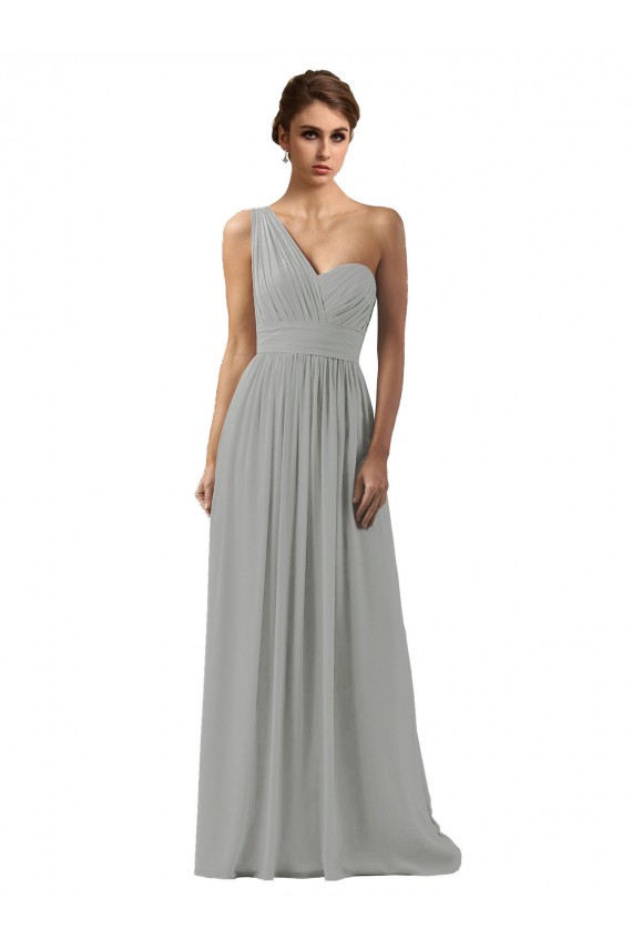 Sleeveless Silver One Shoulder Soft Chiffon A-Line Bridesmaid Dress Brighton