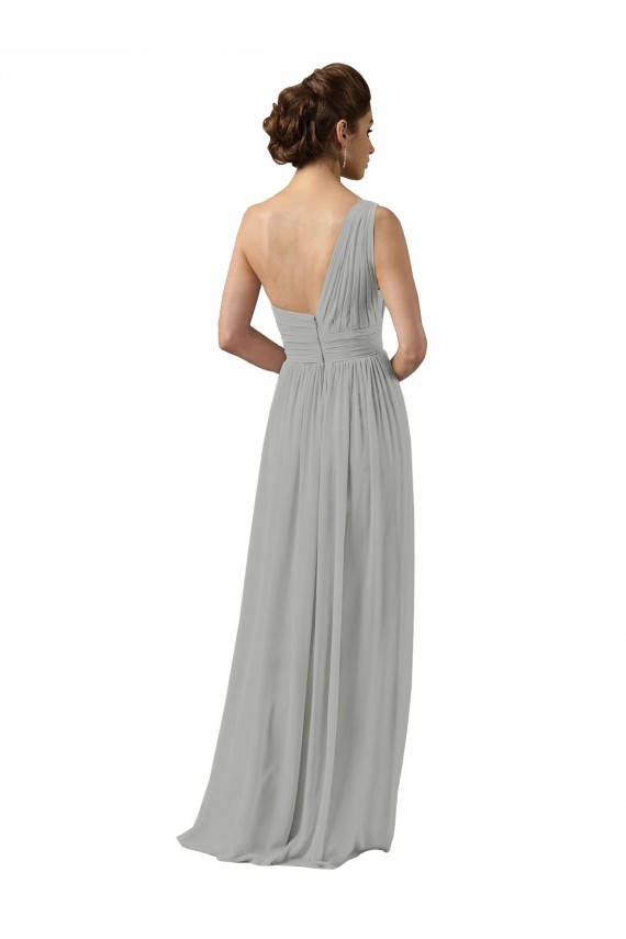 Sleeveless Silver One Shoulder Soft Chiffon A-Line Bridesmaid Dress Brighton