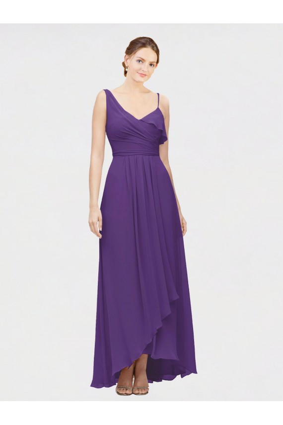 Sleeveless Plum Purple One Shoulder Soft Chiffon A-Line High Low Bridesmaid Dress Brighton