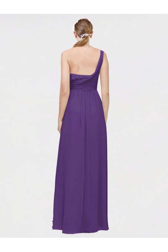 Sleeveless Plum Purple One Shoulder Soft Chiffon A-Line High Low Bridesmaid Dress Brighton