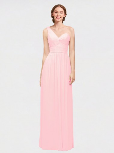 Sleeveless Pink One Shoulder Soft Chiffon A-Line Bridesmaid Dress Brighton