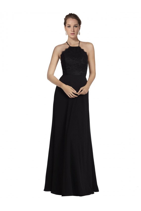 Sleeveless Halter Neck Open Back Soft Chiffon & Lace A-Line Bridesmaid Gown Brighton
