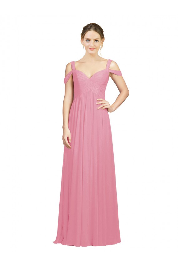 Sleeveless Skin Pink Off the Shoulder Soft Chiffon A-Line Bridesmaid Dress Brighton