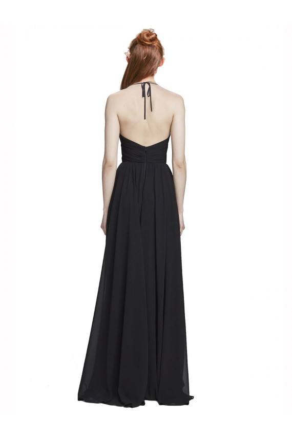 Sleeveless Dark Navy Halter Neck Chiffon A-Line Formal Dress / Bridesmaid Dress Brighton