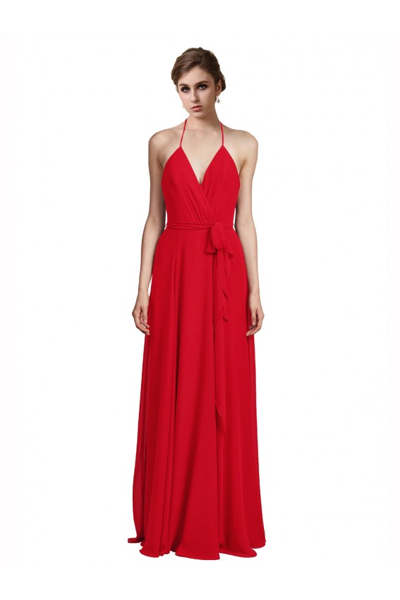 Sleeveless Red Spaghetti Straps Chiffon A-Line Bridesmaid Dress Brighton