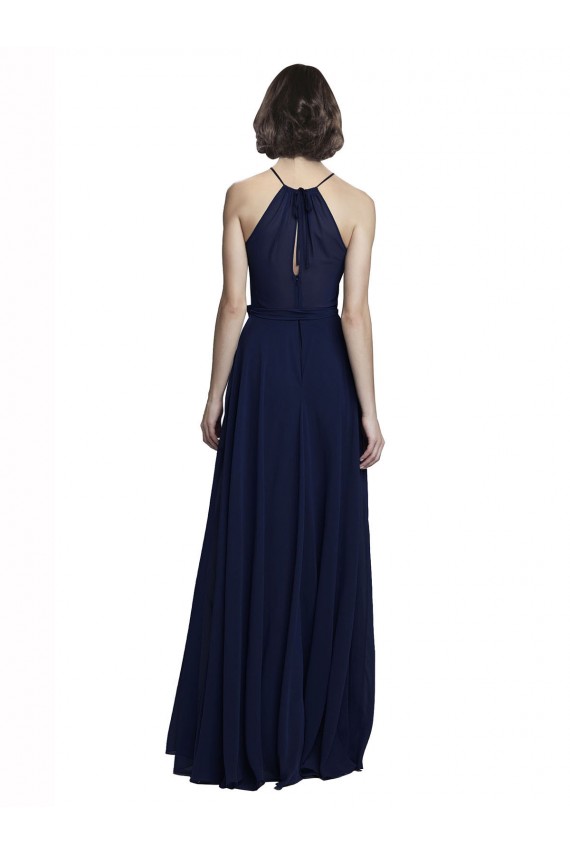 Sleeveless Dark Navy Halter Neck Chiffon A-Line Evening Gowns / Bridesmaid Dresses Brighton